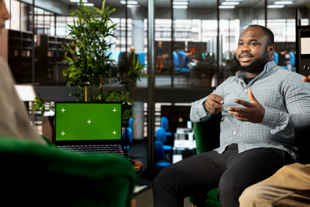 A manager in a working discussion at the office